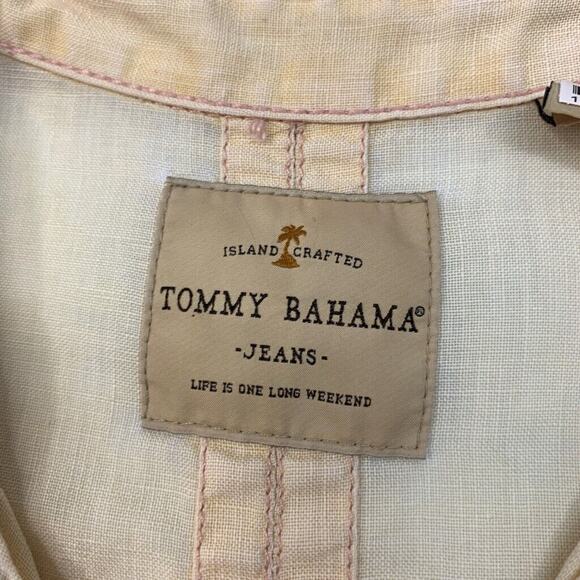Tommy Bahama Shirt Mens M Medium Maze Linen Island Crafted Tab Sleeve Button Up - Picture 4 of 11
